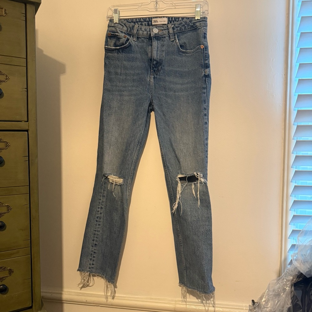 Zara Blue Distressed Skinny Jeans